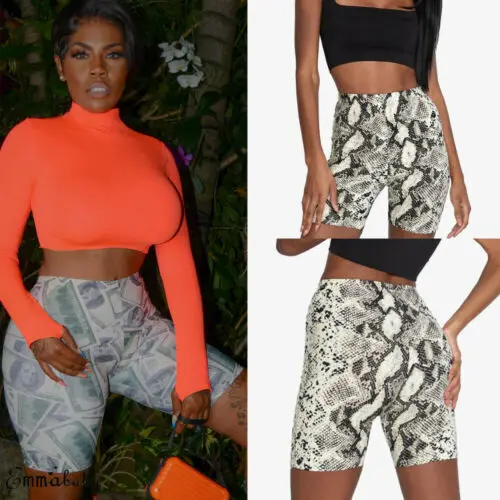 

Stylish Women's Serpentine Print High-waist Bustier Slim Fit Shorts Lady Summer Casual Cycle Gym Fitness Stretch Shorts S-XL