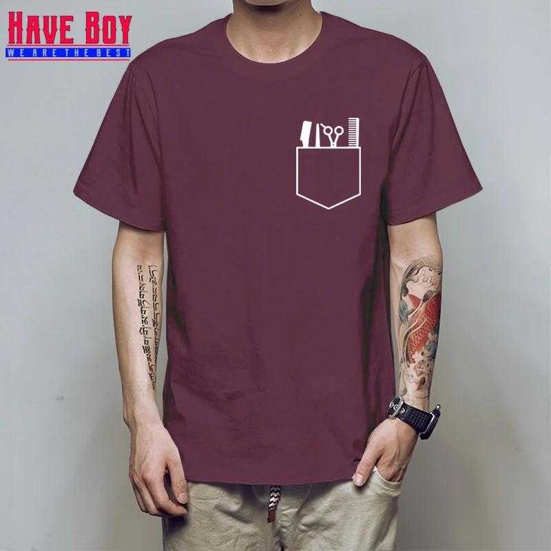 Есть мужские футболки для мальчиков, новая футболка для парикмахера с принтом, Мужская хлопковая футболка с круглым вырезом и короткими рукавами, инструменты для парикмахера, футболка HB373