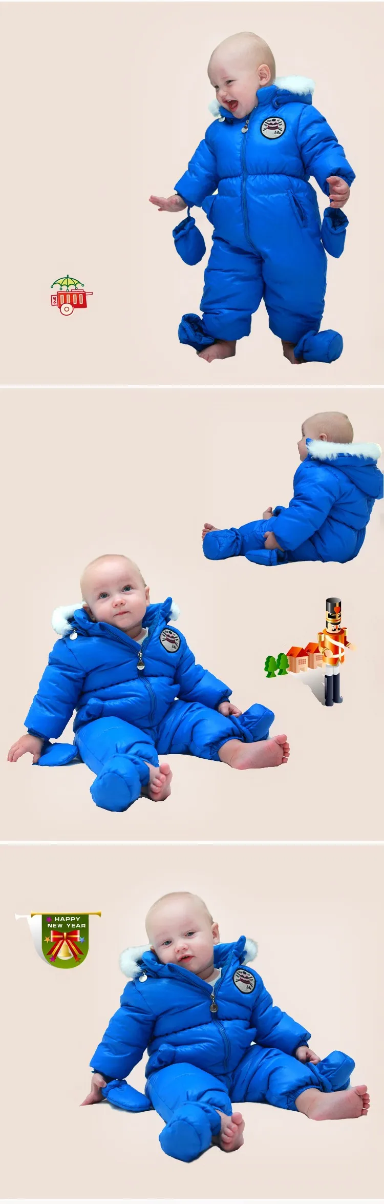 Цельнокроеное пуховое пальто для малышей; комбинезоны; зимний комбинезон для маленьких мальчиков и девочек; комбинезон с капюшоном; осенне-зимняя одежда для малышей