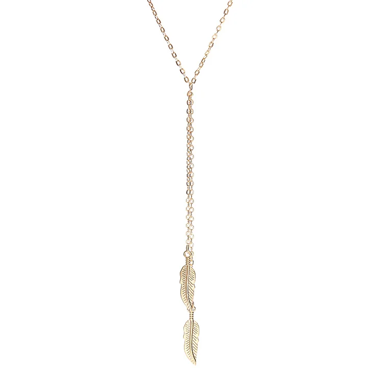 

Trendy Simple Wedding Jewellery Women Feather Necklace Golden Leaf Drop Pendant Chain Necklace Girlfriend Gift Drop Shipping