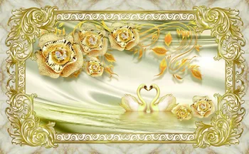 

Custom 3d Mural Wallpaper Gold Peony Swan Lake Classical Pattern Jewelry TV Background Wall Painting Wallpaper