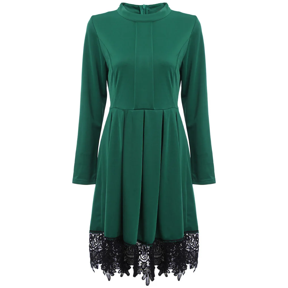 VESTLINDA Autumn Dress Women Party Dresses O Neck Long Sleeve A-Line Slim Vestido DE Festa Lace Spliced Sexy Dress Plus Size 3
