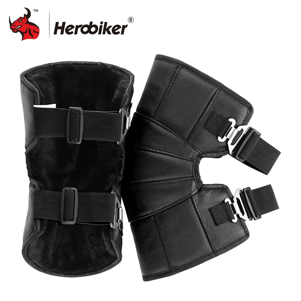 

HEROBIKER Motorcycle Knee Pads Protector Genuine Leather Winter Warm Motorsiklet Dizlik Motocross Knee Warmer Protector