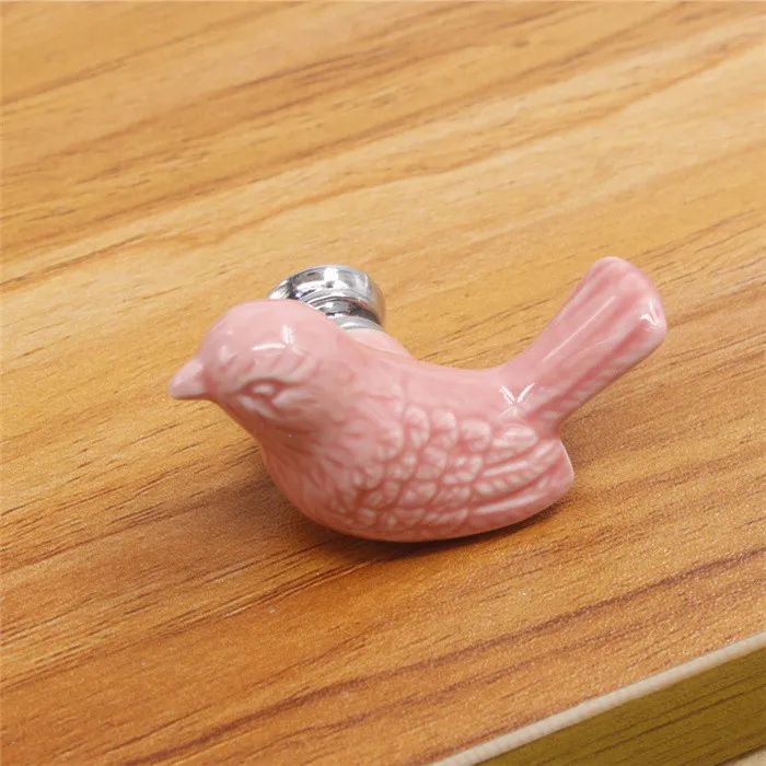 KAK керамические ручки для ящиков с 3D мультяшными птицами, ручки для шкафа, новинка, креативная мода, мебельные ручки, фурнитура - Цвет: Pink