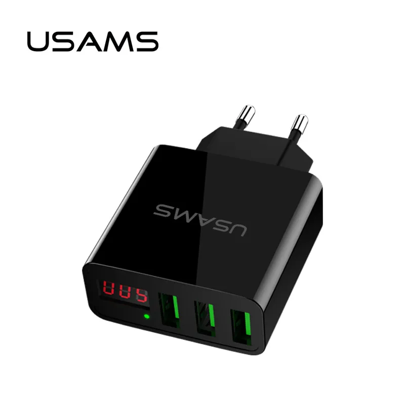 

USAMS 3 USB Port Phone Charger Max 2.4A LED Display EU/US Plug Smart Fast Charging Mobile Wall Charger for iPhone iPad