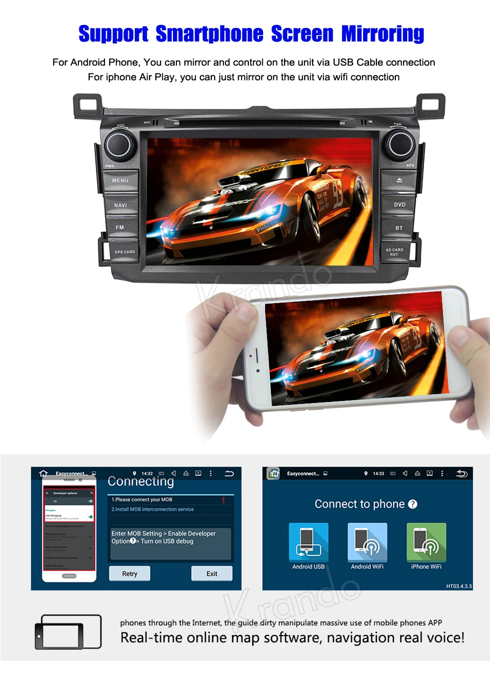 Sale Krando 8" Android 8.0 car dvd gps navigation multimedia system for Toyota RAV4 2013-2016 audio radio entertainment player OBD2 8