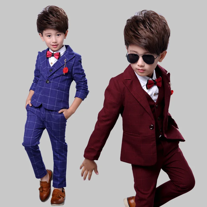 

Children's suits autumn and winter new style fashion lattice boy three-piece suit