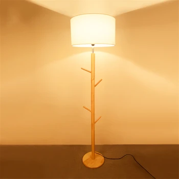 

Wooden LED Floor Lamp Modern Living Room Bedroom Study Floor lights Standing Lamps lights White Fabric wooden floor lights Decor