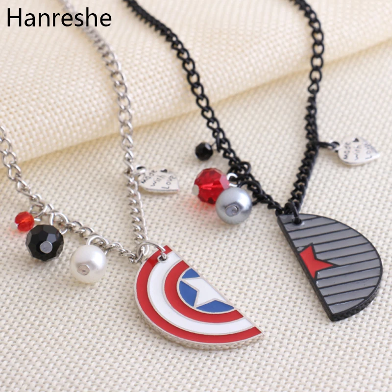 

Winter Soldier Captain America Necklace Shield Logo with Crystals and Pearls Pendant The Avengers Best Friend/Lover's Necklaces