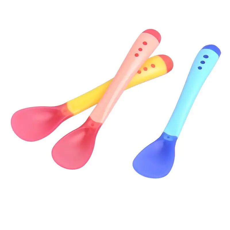 

3pcs/set Baby Silicon Spoon Baby Safety Temperature Heat Sensing Thermal Feeding Spoon Kids Children Flatware Feeding Spoons