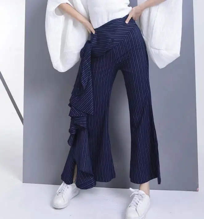 60 Raya Asimétrica Flare Moda 18081 Pantalones Pila Sentido Negro Apilados 2017 Mujer pvUqwAwB