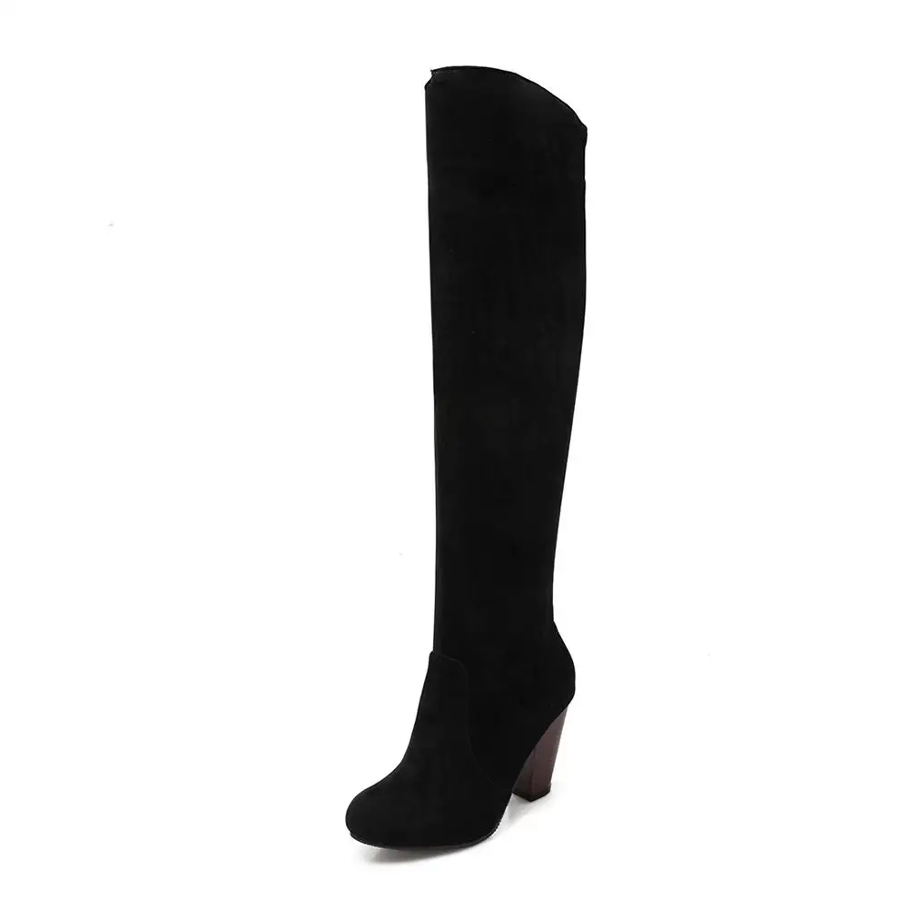 ALLENLYNN/Большие размеры 34-43; женские ботфорты; Винтажная обувь на не сужающемся книзу высоком массивном каблуке; женские осенне-зимние рыцарские сапоги на толстом меху - Цвет: Черный