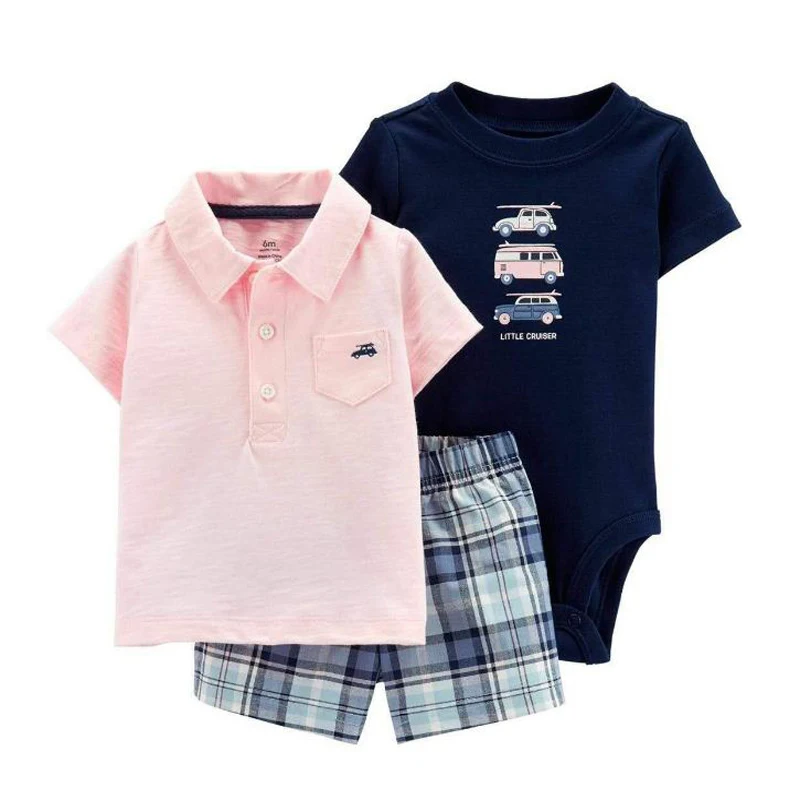 Tanie Koszulka kreskówka topy + body + spodenki dla baby boy ubrania noworodka zestaw 2019 strój na lato noworodki odzież garnitur dres kostium