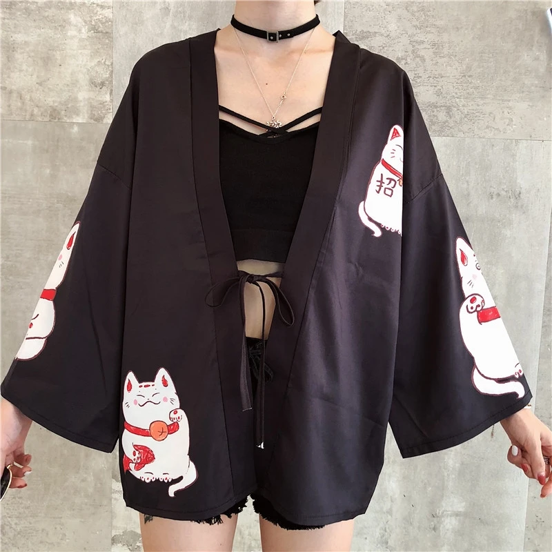 Японские наряды кимоно кардиган женский юката женское китайское кимоно harajuku kawaii одежда блузка рубашка хаори obi FF2038