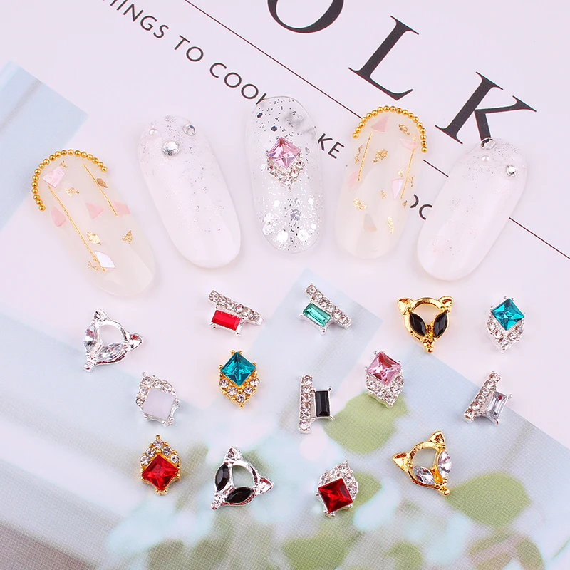 

50Pcs/Lot Nail Art Alloy Rhinestones Decorations Square Rectangle&Lion Head Style Crystal DIY Nail Charms Jewelry Suppler FOR|3D