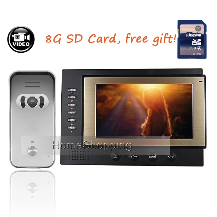 

Home New Wired 7" TFT Recording Video Intercom Door Phone With Night Vision 700TVL HD Outdoor Camera + 1 Monitor Free Shipping