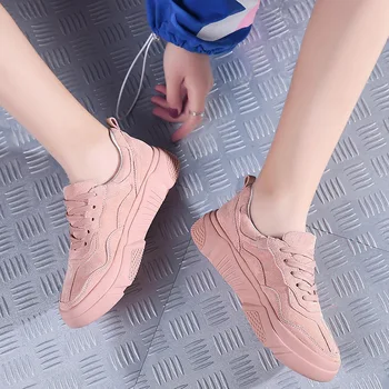 

Shoes Women Genuine Leather zapatos de mujer Platform Sneaker 2019 Spring New chaussures femme Ladies footware Cross-tied Shoes