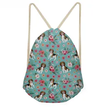 ThiKin Multifunction Girls Drawstring Bgs Cute Animal Beagle Dog/Puppy Floral Pattern Students Backpacks Storage Beach Bag