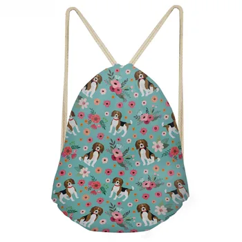 

ThiKin Multifunction Girls Drawstring Bgs Cute Animal Beagle Dog/Puppy Floral Pattern Students Backpacks Storage Beach Bag