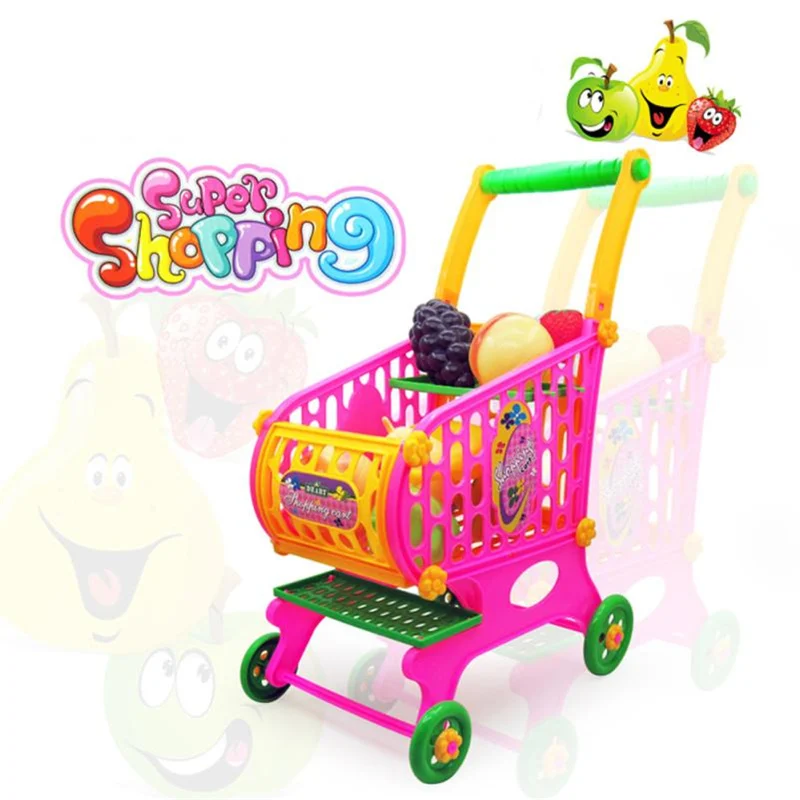 Kids Toys Simulation Shopping Cart Vegetables Fruits Food Pretend Play