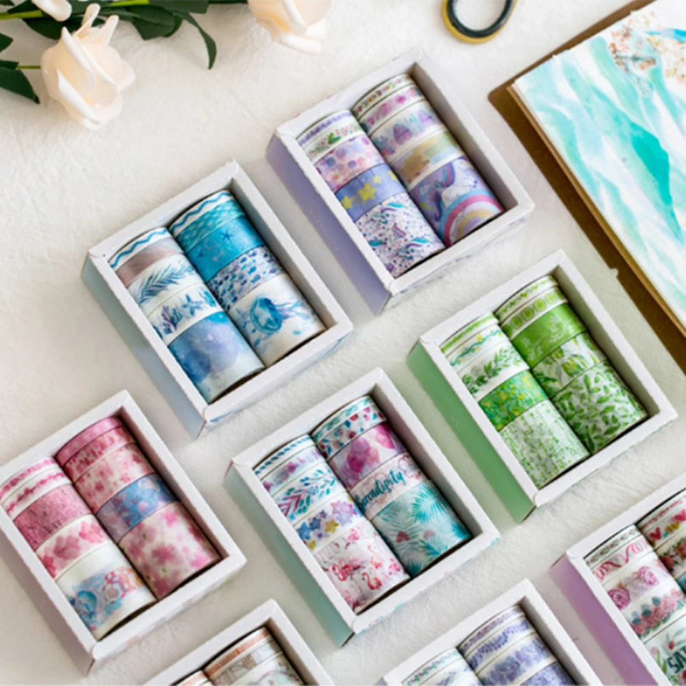 

10pcs/set Ocean Plant Flower Stars Washi Tape DIY Decoration Scrapbooking Planner Kawaii Floral Masking Tape