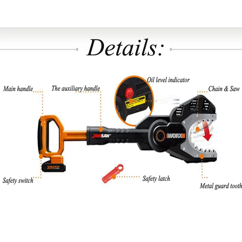 Электрическая цепная пила 20 В литиевая батарея домашний отдых Садоводство электроинструменты WG329E