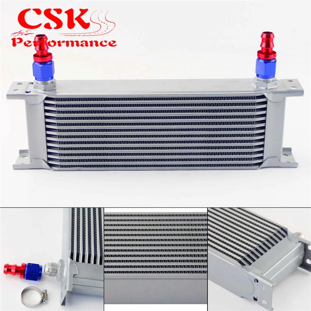 

13 Row AN8 Universal Aluminum Engine Transmission 248mm Oil Cooler British Type w/ Fittings Kit Silver
