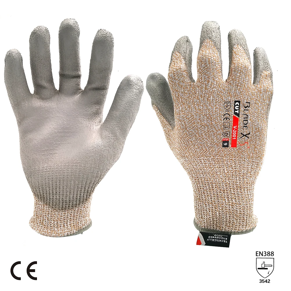

SAFETY-INXS PU Coated Level 5 Cut Resistant Protective 13 Gauge Safety Work Gloves