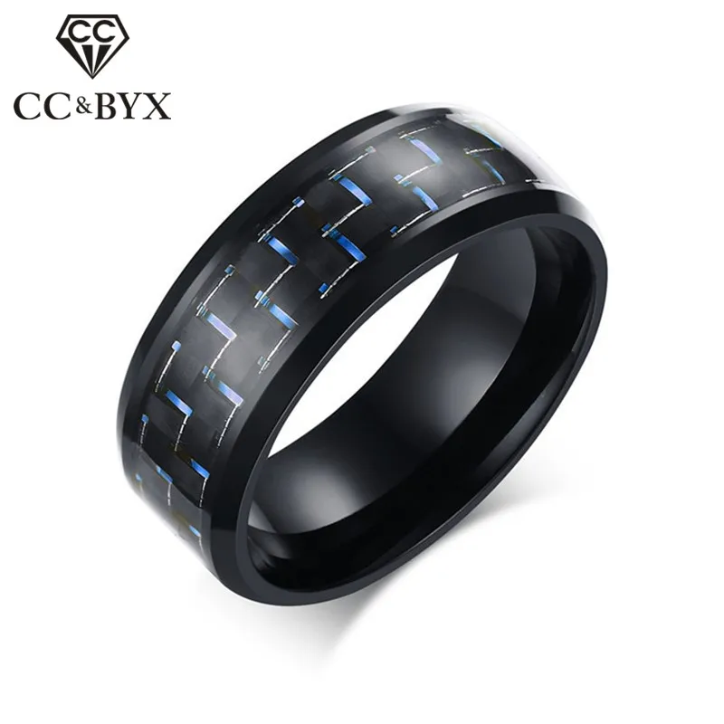 CC Vintage 8mm Stainless Steel Men font b Rings b font For Women Carbon Fibre font