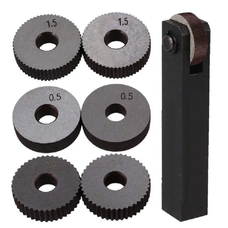 

Black & Silver Steel Straight Linear Knurling Tool Set with 0.5mm 1.5mm 2mm Pitch Single Wheel Pack of 7