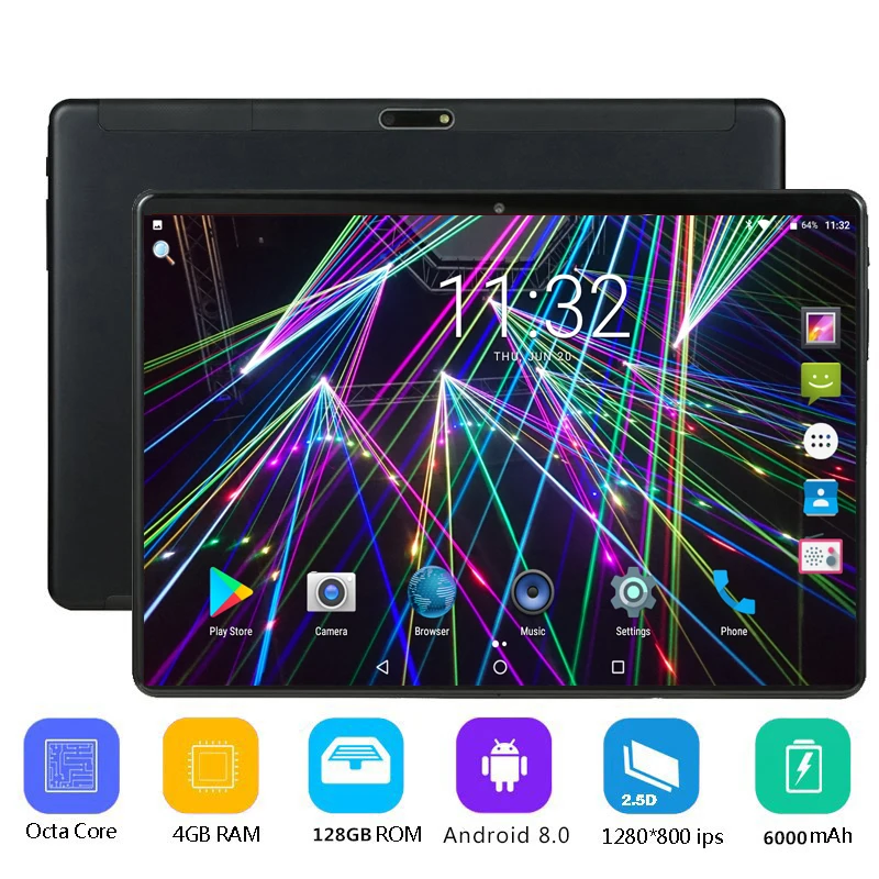 

New 10 Inch Octa Core Android 8.0 Tablet PC 4GB RAM 128GB ROM Android Tablets Support Google Play Bluetooth WiFi Tablet 10.1