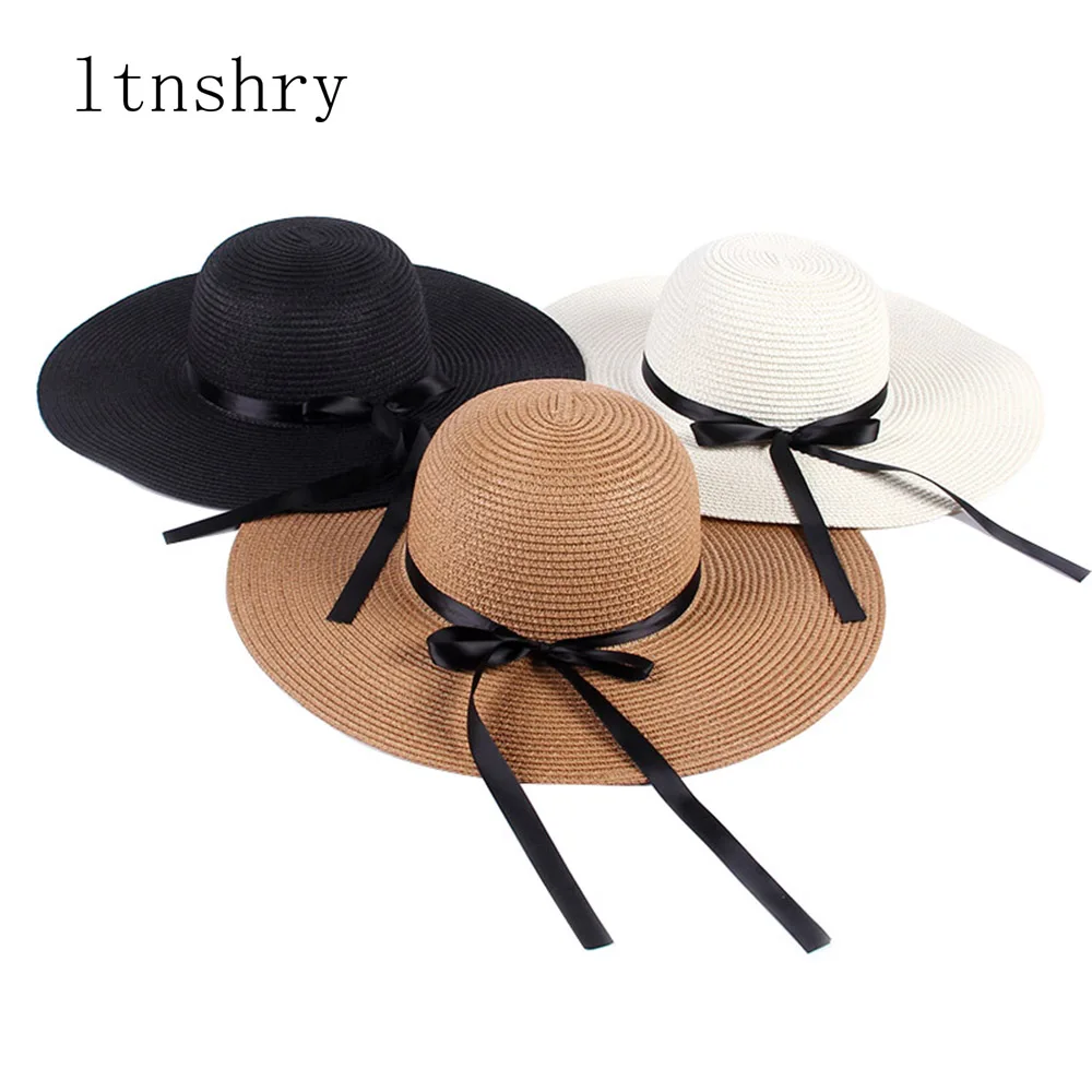 

Women Summer Sun Hat Big Wide Brim Straw Hat Foldable Leisure Panama Hat Sun Block UV Protection Beach Hats for Women 2019