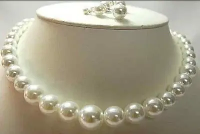 

Free shipping hot sale Women Bridal Wedding Jewelry >> HUGE 17"12MM SOUTH SEA PERFECT ROUND WHITE PEARL NECKLACE EARRING