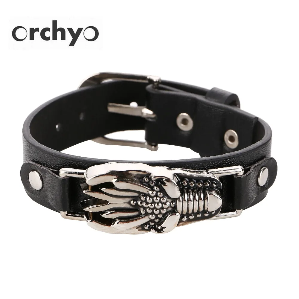 ORCHYO Dragon Head Black Bracelet Punk Faux Leather Cuff Bangle For Men USA Brazil Russia Best ...