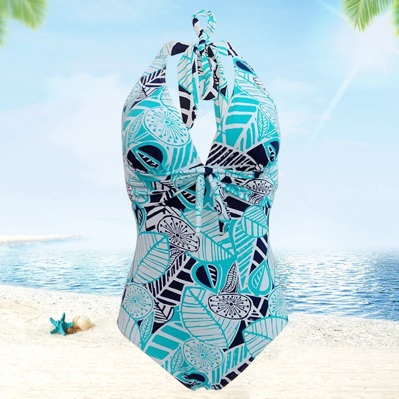 

Swimsuits 2019 Sexy Female V Neck Blue Striped Swimsuit One Piece Swimwear Push Up One-Piece Swimwear Women Monokini Beach wear
