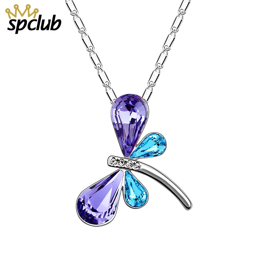 

SPCLUB Vintage Crystals from Swarovski Dragonfly Necklace Insect Pendant Jewelry For Women Statement Collier Femme Accessories