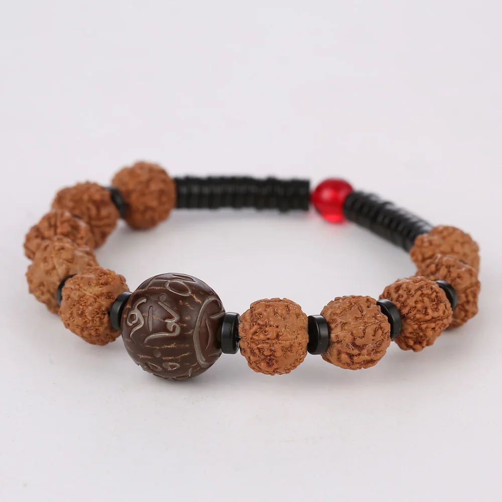 

Drop Shipping Natural Rudraksha Buddhism Six True Words Coconut Wood Meditation Bracelet for Men And Women Jewelry