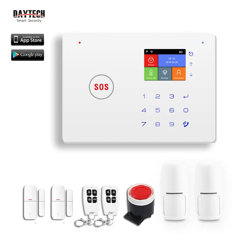 DAYTECH GSM Wi-Fi сигнализация система автоматического набора обнаружения движения пожарный дым PIR датчик сигнализации домашняя охранная беспроводная GSM Сигнализация приложение - Цвет: GSM03-Kit2