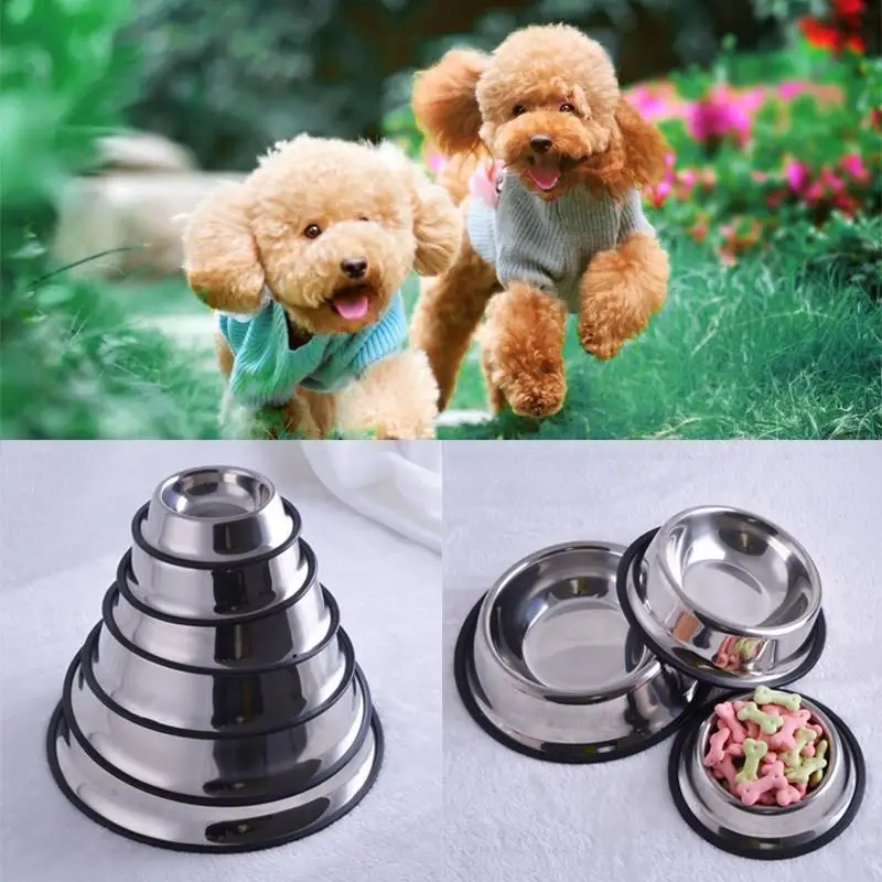 

1PC Hot Newest Stainless Steel Standard Pet Dog Puppy Cat Food or Drink Water Bowl Dish 4 Size