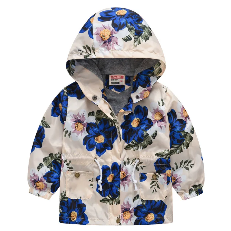 Лидер продаж, новая весенне-осенняя длинная Стильная Детская куртка, повседневная верхняя одежда, пальто для мальчиков и девочек, ветровка с капюшоном, детская одежда - Цвет: blue flower