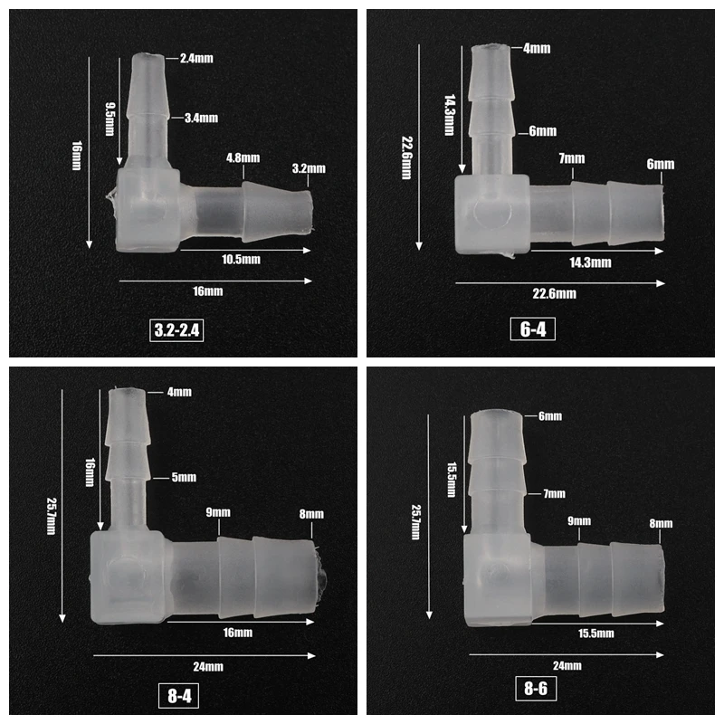 10 шт 3,2~ 14 мм до 2,4~ 12 мм PP 90 градусов Уменьшая Локоть соединители аквариума аквариум для рыб пагода шлангов воздушный аэратор насоса фитинг