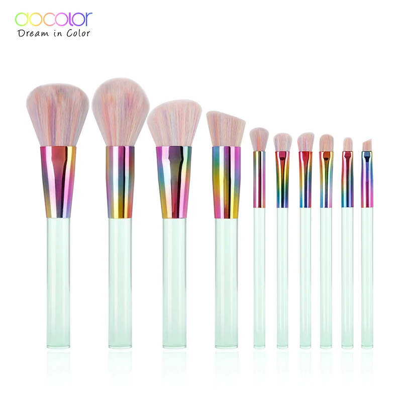 

Docolor New 10PCS Makeup brushes Set Light Green Transparent Handles with Colorful Bristle Make up Brushes Super Soft Hair