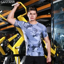GANYANR работает Футболка Для мужчин Баскетбол Теннис Тренажерный зал Бег Фитнес Сжатия спортивной одежды футболки упражнения колготки камуфляж