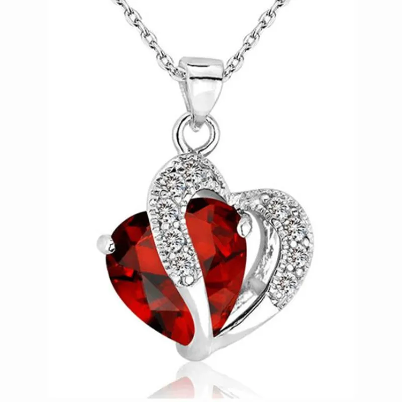 2019 Women Elegant Necklace Silver Chain Crystal Rhinestone Heart Pendant Necklaces Ladies Fashion Jewelry Accessories Wholesale | Украшения