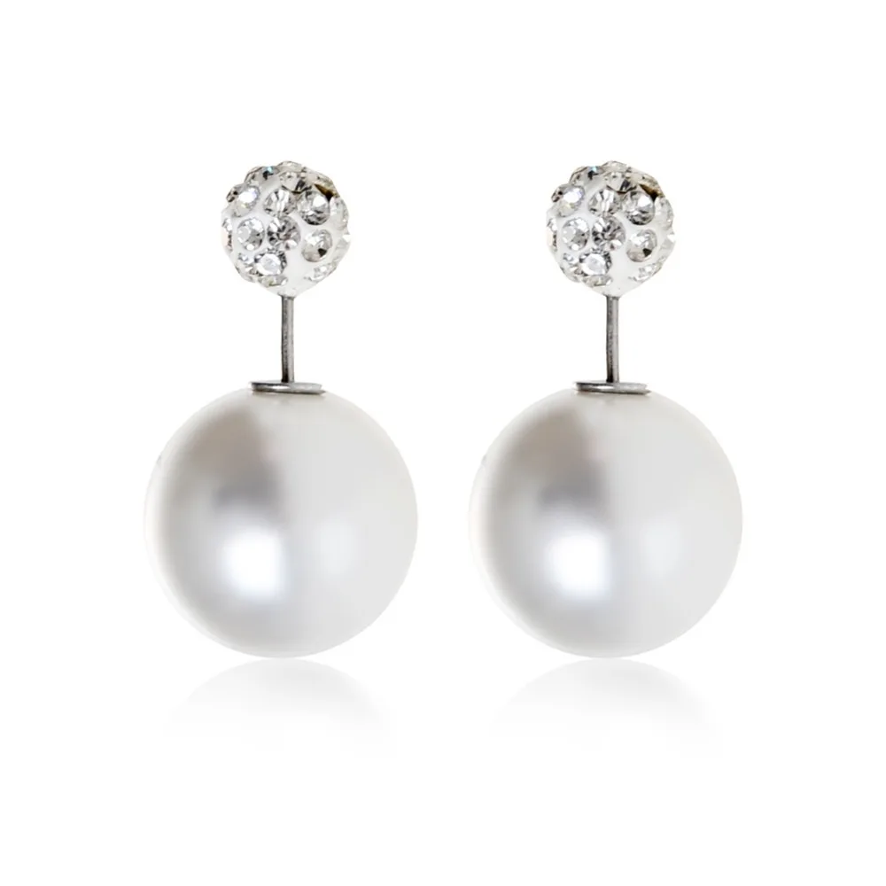 1 Pair Earrings Stud New Fashion Black/White Double-sided Imitation Pearl Rhinestone Jewelry For Ladies/Girls | Украшения и
