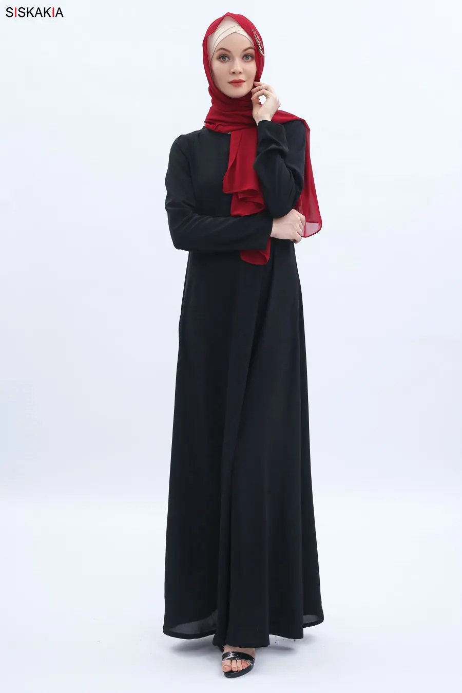 Siskakia Высококачественная мусульманская одежда арабское женское базовое длинное платье Короткое однотонное с круглым вырезом с длинным