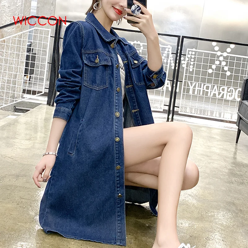 Goede 2020 Lente   Herfst Vrouwen Denim Jas Lange Mouw Lengte Denim Jas Voor Vrouwen Jeans Jas Plus Size Uitloper Grote size
