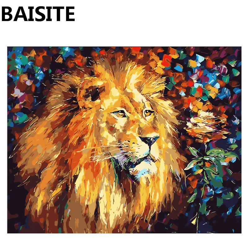 

BAISITE Framed DIY Oil Painting By Numbers Of Lion Hand Painted Canvas Modern Wall Picture For Living Room Home Decor E144