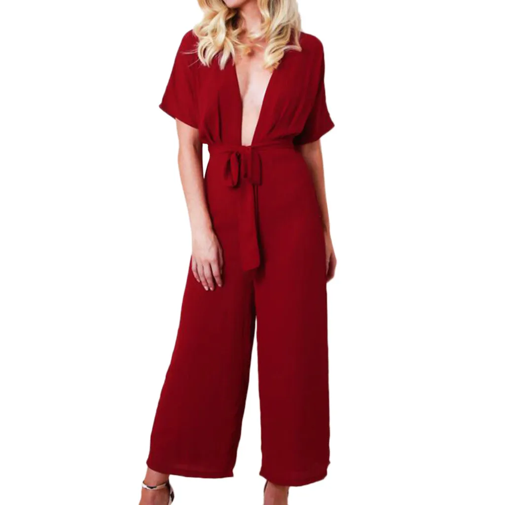 الصيف النساء مثير ديب V الرقبة داخلية قصيرة الأكمام الصلبة الوردي النبيذ الأسود الدانتيل يصل السروال القصير بذلة الإناث Playsuit أحادية موهير * 5