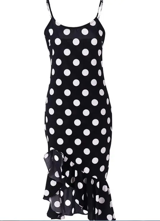 

Polka Dot Ruffles Women Summer Dress Spaghetti Strap Backless Beach Dress Sexy Ladies Party Dress Vetement Femme